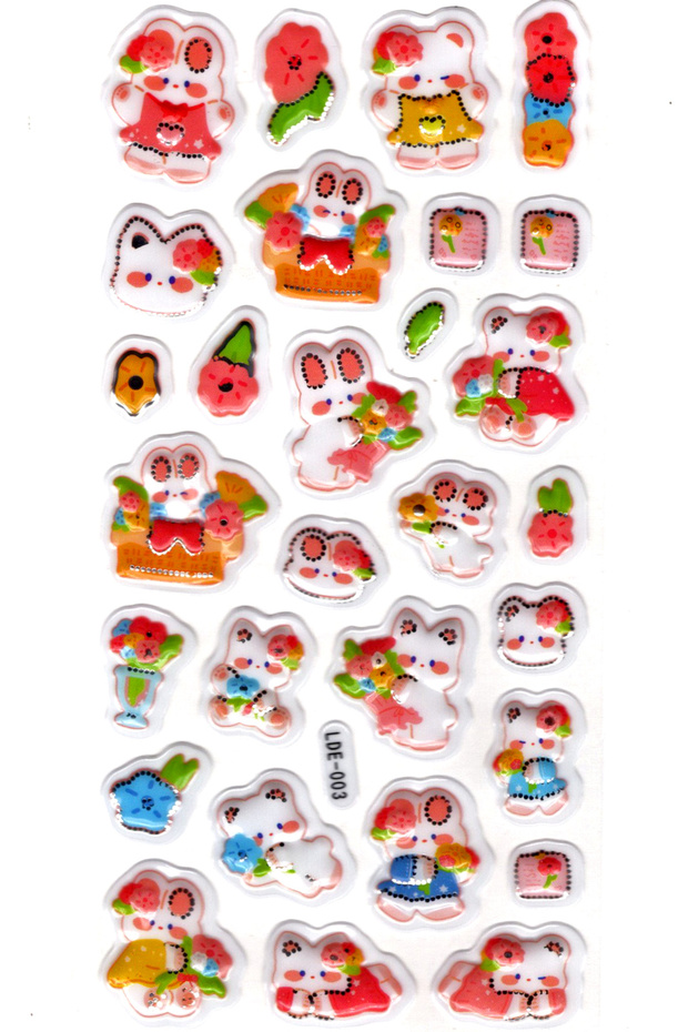 Lde003 - 19x9cm Floral Rabbit Cat Embossed Sticker Notebook Planner Label
