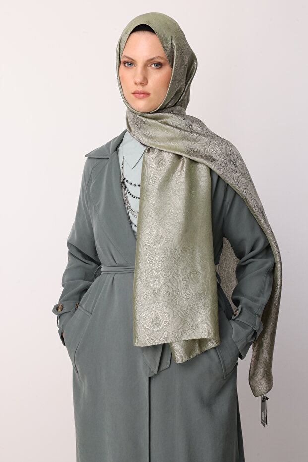 Moren Pattern Shine Line Shawl Khaki-Salmon
