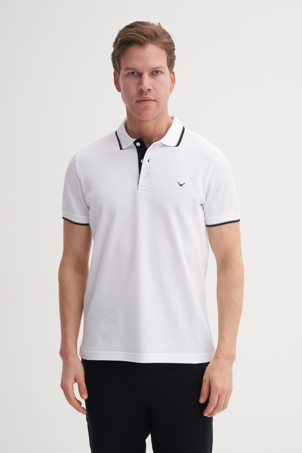 Polo Neck Slim Fit Pique Plain Cotton T-Shirt