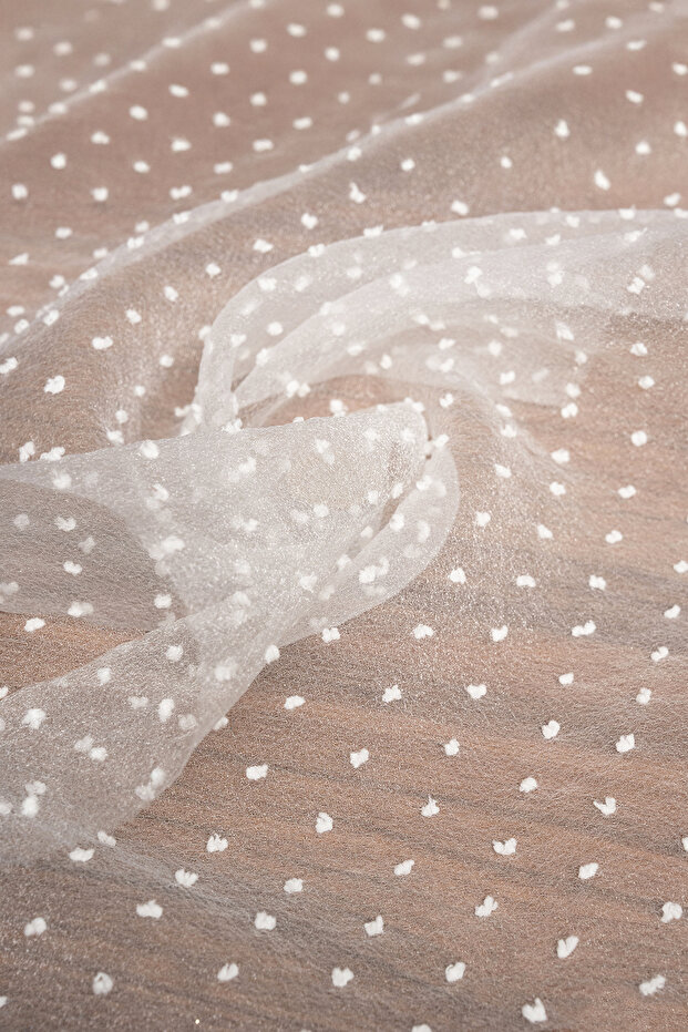 Flocked Dalya Organza Ecru Color Fabric