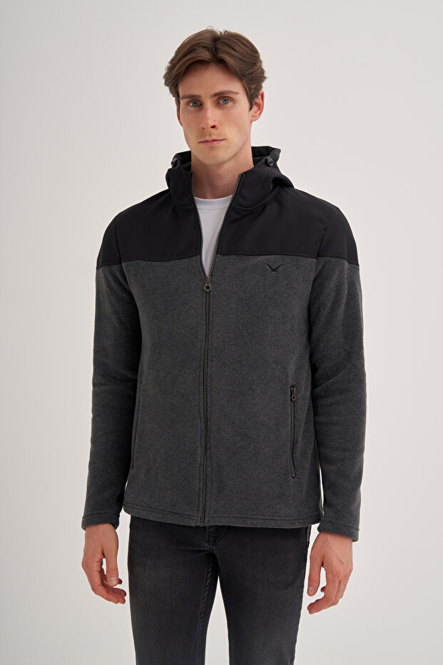 Kapüşonlu Polar Kumaş Basic Regular Fit Sweat Hırka - 3