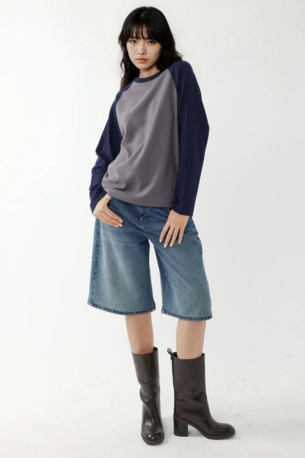 Bisiklet Yaka Raglan Uzun Kol Waffle Üst - 6