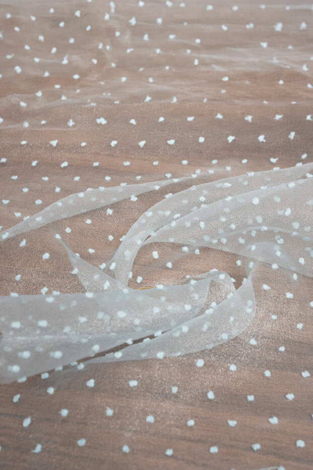 Flocked Dalya Organza Light Blue Color Fabric