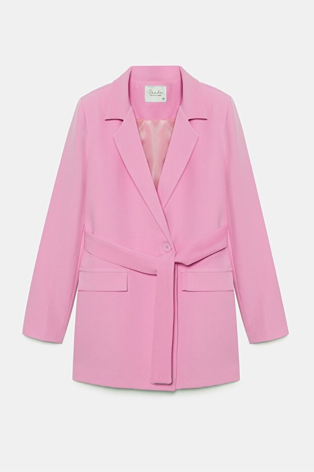 سترة وردية بحزام - 1