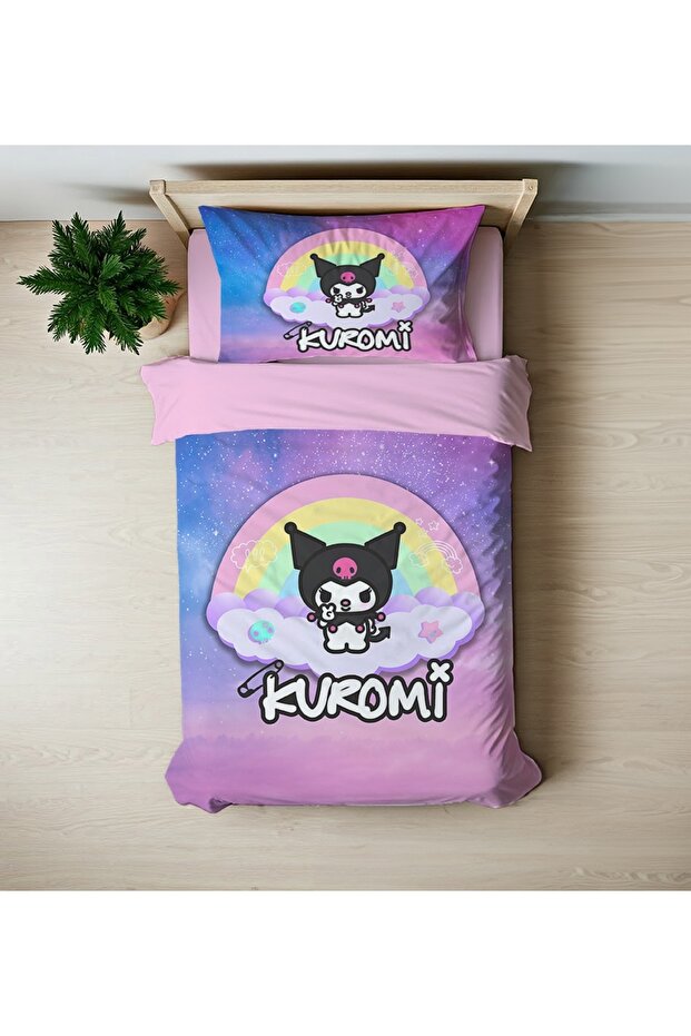 هدية غطاء لحاف Kuromi ثلاثي الأبعاد مطبوع رقميًا طقم سرير فردي بدون ملاءات