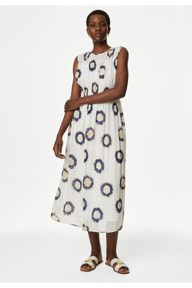 Regular Fit Desenli Midi Elbise - 1