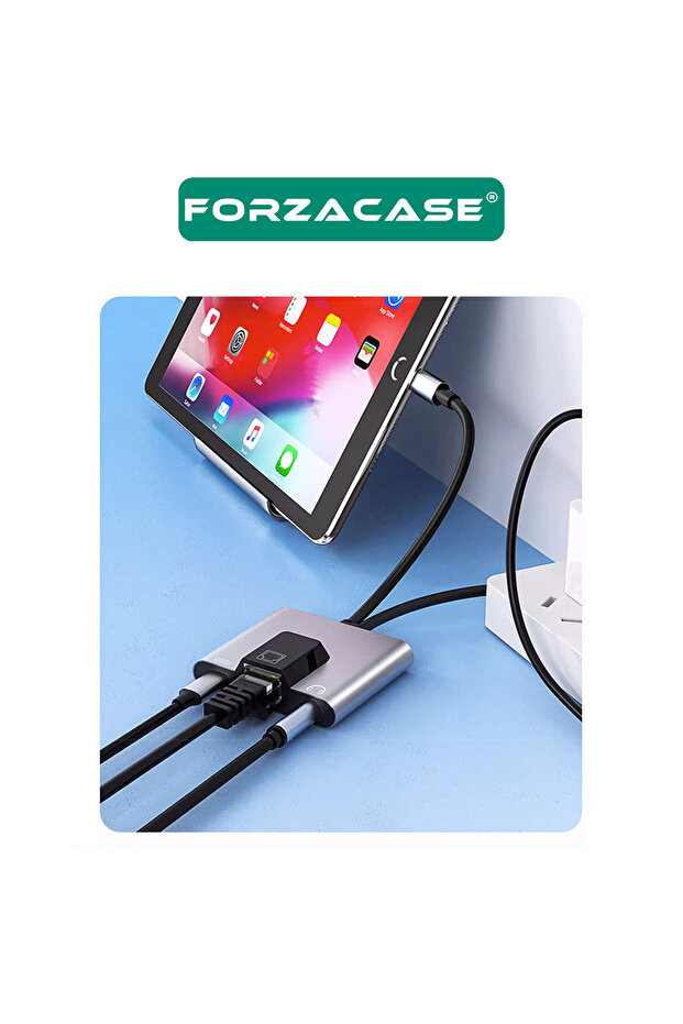 3 in 1 Lightning & Type-C to Ethernet Adaptörü RJ45, AUX, Şarj Destekli Çevirici - FC1083 - 6