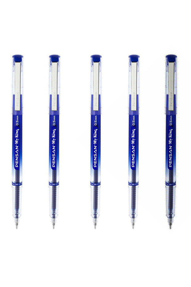My King Needle Tip Metal Clip Gel Ballpoint Pen 0.5 mm Blue - 5 Pcs