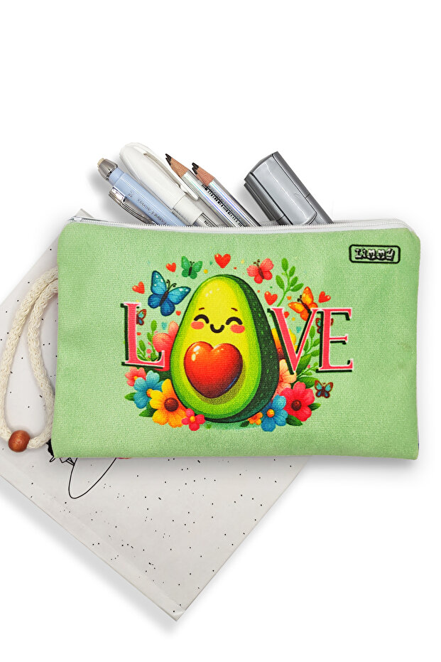 Avocado Love Patterned - Washable Cloth Pencil Case - 2