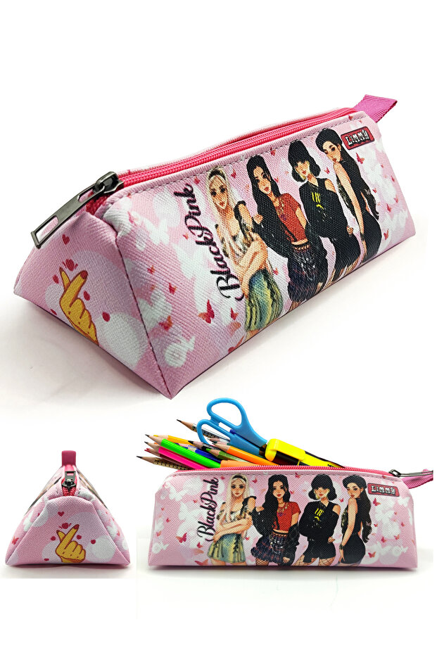 BlackPink Pencil Case Black pink Triangle Pencil Case Jumbo Vegan Leather Pen Holder