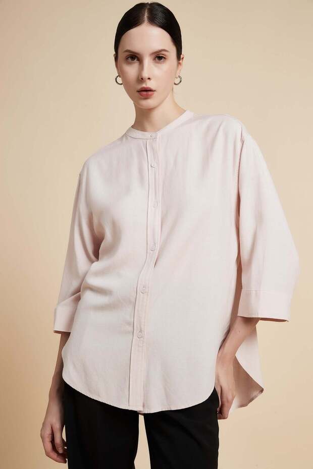 بلوزة سادة بأزرار أمامية - 1