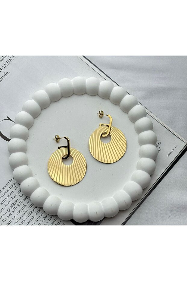 Women's Steel Earrings Sunlight Pattern Round Plate Earrings