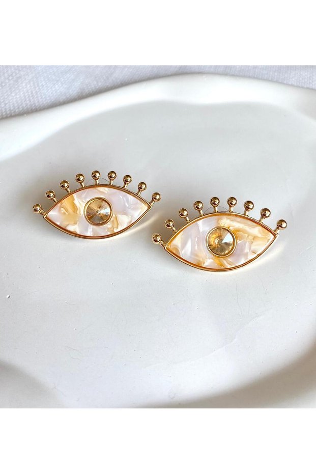 Women's Earrings, Special Design, Mother-of-Pearl Stone Detail, Non-Damaging Earrings