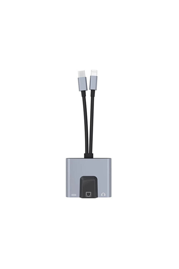3 in 1 Lightning & Type-C to Ethernet Adaptörü RJ45, AUX, Şarj Destekli Çevirici - FC1083 - 1