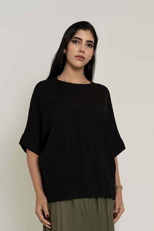 بلوزة سادة بأكمام 3/4 - 2