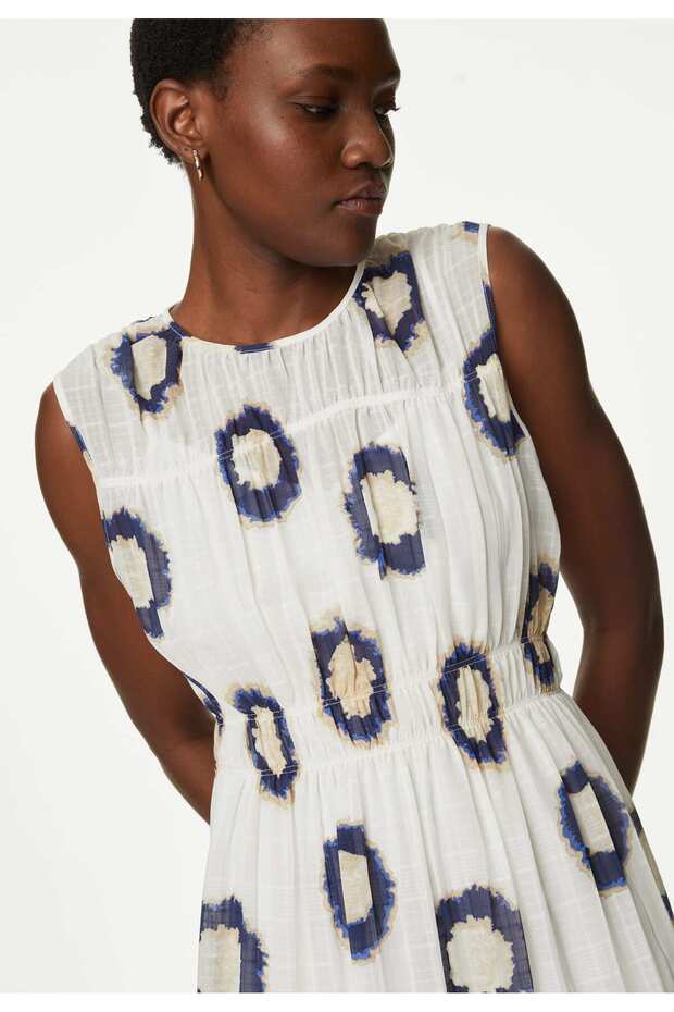 Regular Fit Desenli Midi Elbise - 3