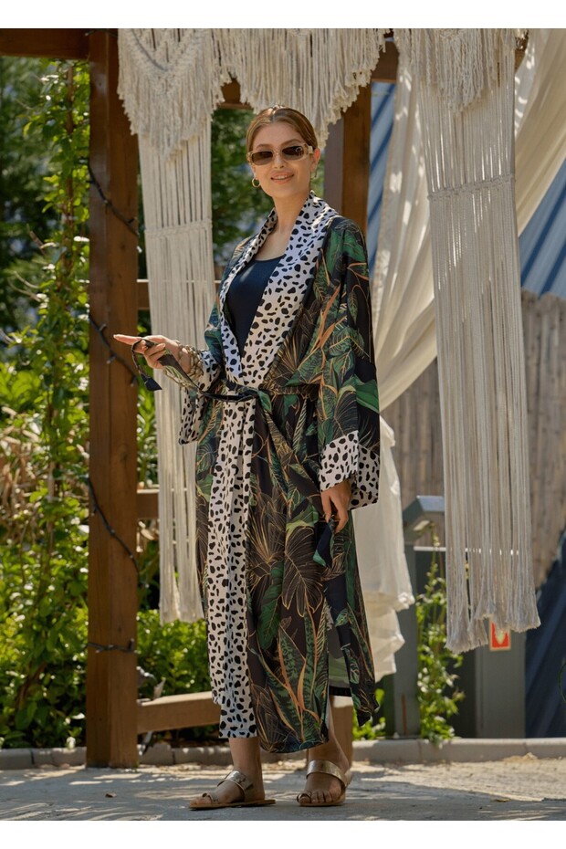 Plaj Elbisesi - Kaplan Desen Kimono - 5