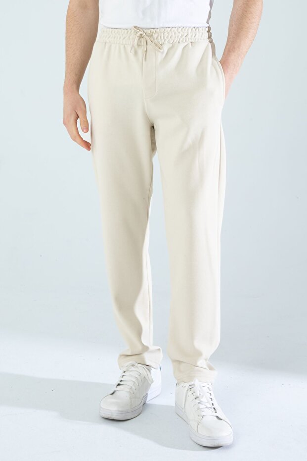 Men's Straight Leg Regular Fit Sweatpants Cream Men's Trousers
