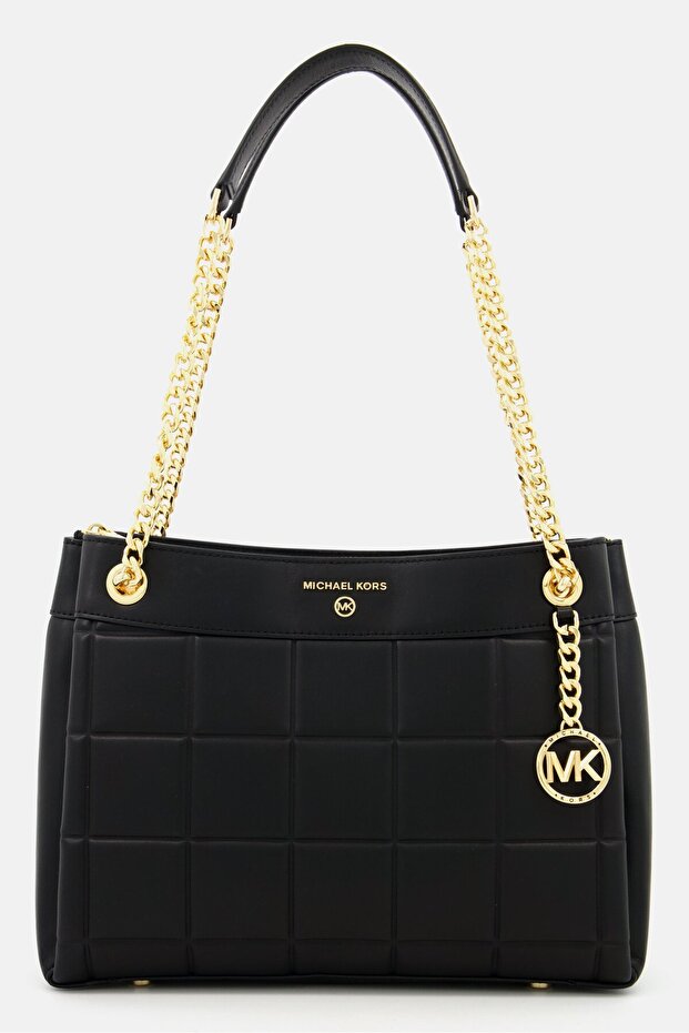 Women Quilted Large Shoulder Bag 24 H x 32 L x 11 W cm, Black