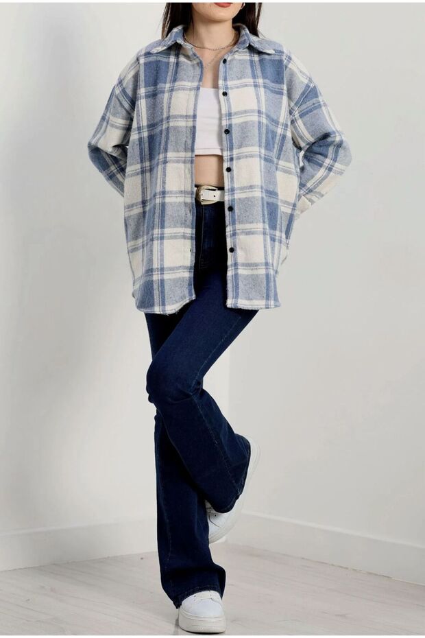 MAVİ BEYAZ ODUNCU GÖMLEK - 5