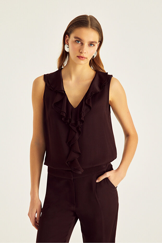 Fırfırlı Kahve Bluz - 1