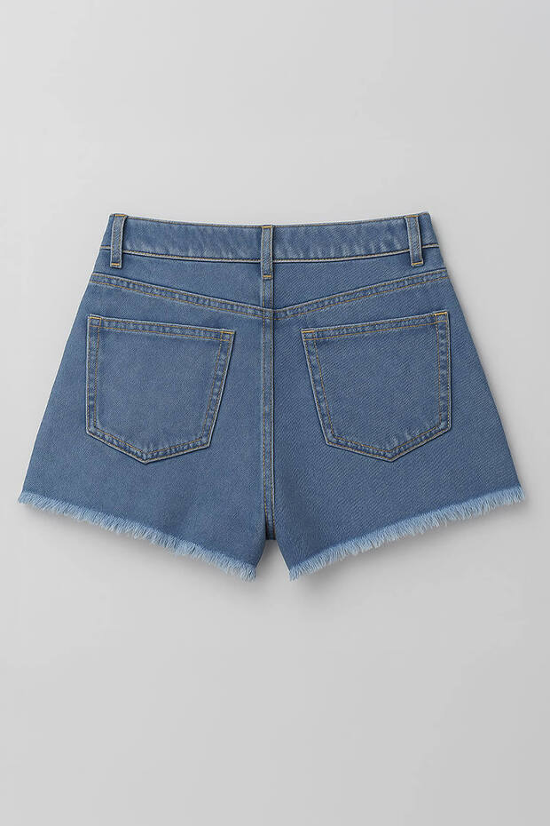 Kadın Yüksek Bel Kemerli Jean Şort Etek - 3