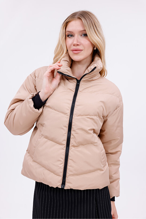 Women's Stone Padded Puffer Coat - High Collar, Water Resistant - Cold Proof