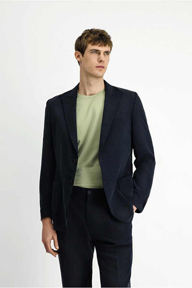Regular Fit Sivri Yaka Modal/Polyester Ceket - 4