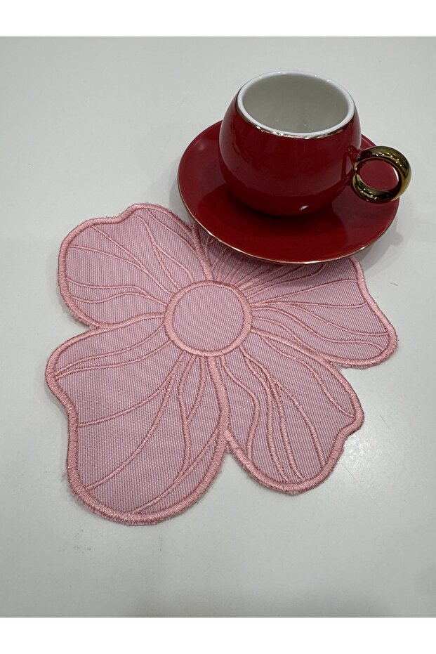6 Pieces Bloom Flower Embroidered Coffee Side Cocktail Napkins & Coasters.