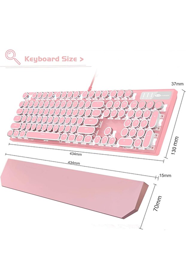 Mechanical Gaming Keyboard, LED lighting, 104 low key keys, wired and Removable Magnetic Wrist Rest - 8