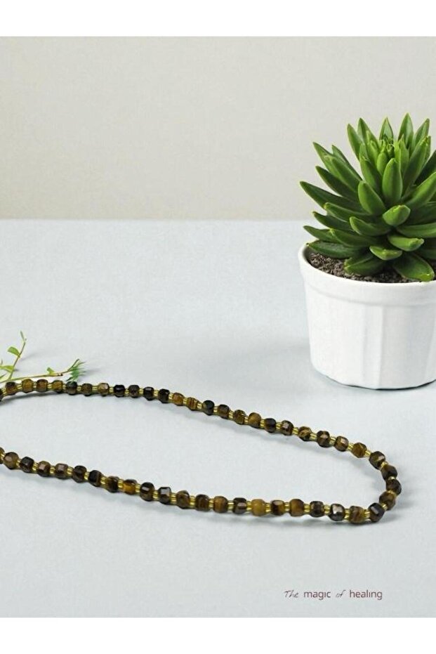 Cat's Eye Natural Stone Cube Hexagonal Cut Design Necklace (45cm)