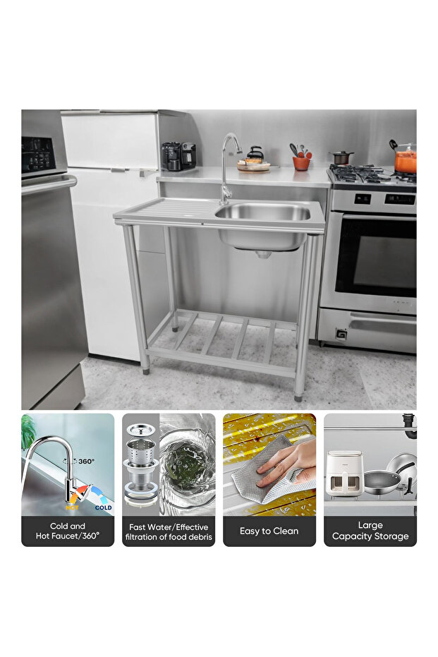 Stainless Steel Single Sink with Side Platform - 5