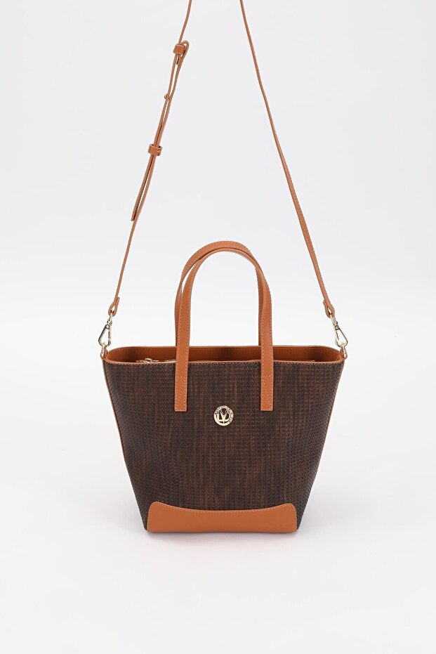 Brown Straw Pattern Look Handbag - 3