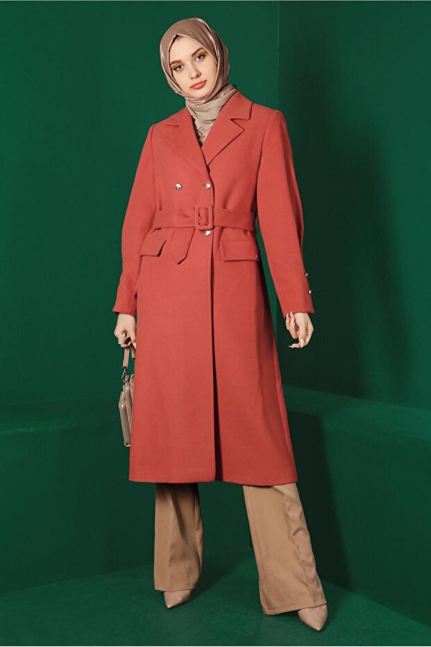 معطف بحزام بأزرار 90339 - 1