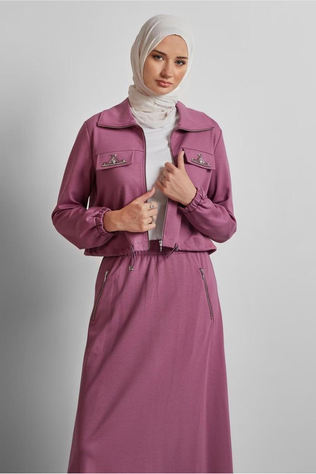 Stone Detail Skirt Tracksuit Set 45387