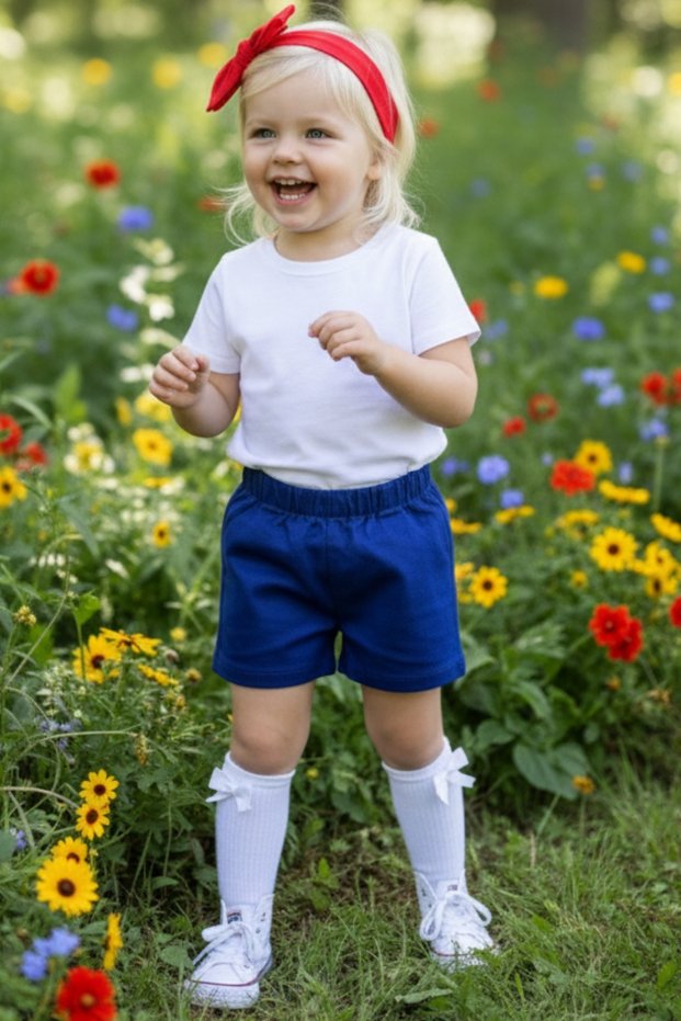 Girl's Cobalt Blue Jean Shorts Giant Bow Bandana Set