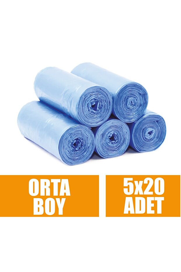 20 Li X 5 Rulo Çöp Torbası Orta Boy Mavi 55x60 Çöp Poşeti - 2