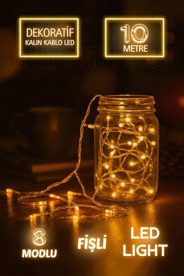 زينة شجرة عيد الميلاد بإضاءة LED بطول 10 أمتار مع قابس، 100 مصباح LED، 8 وظائف، لون أصفر