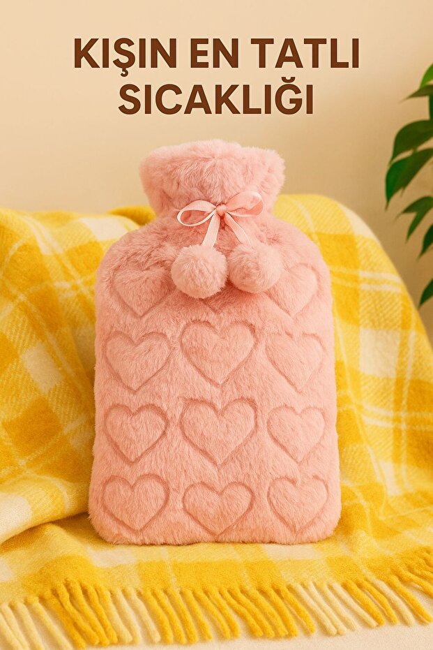 Removable Hot Water Bag with Plush Cover and Pompom 2 Liters