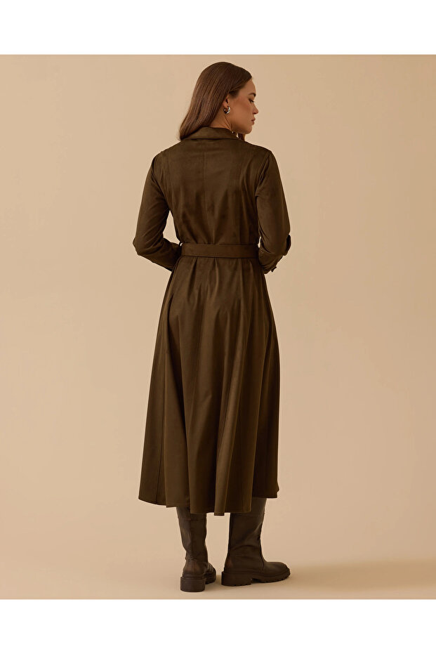 Kemerli Süet Elbise - 4