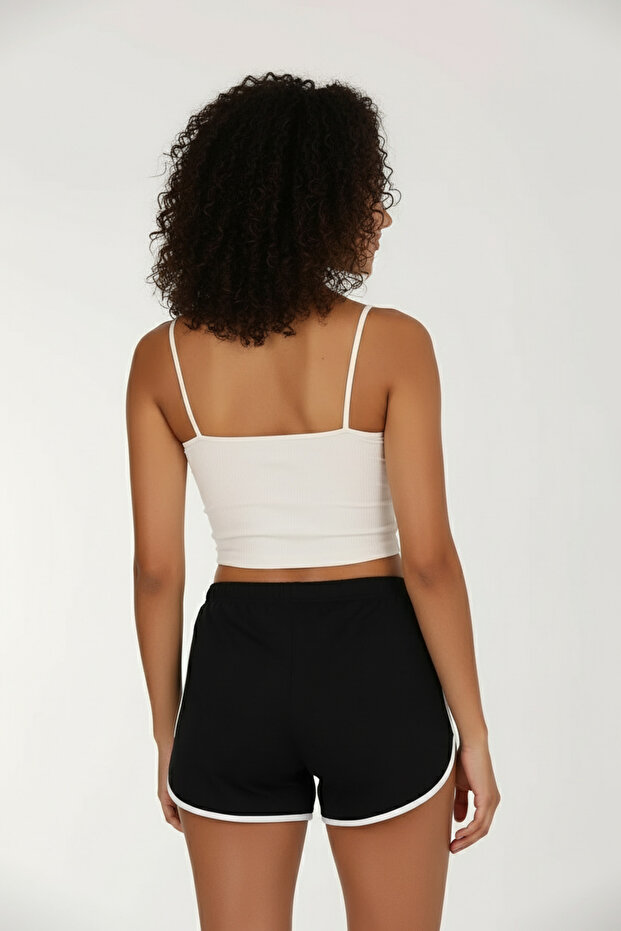 Yırtmaçlı Siyah Mini Şort Tekli -SORT6000 - 3