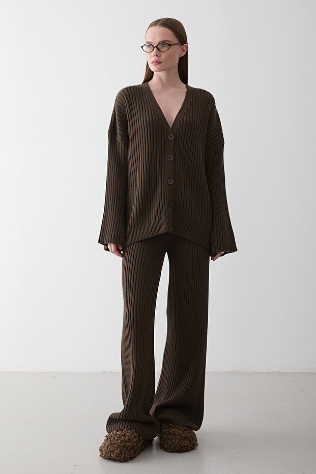 Brown Cardigan Knitwear Set - 4600
