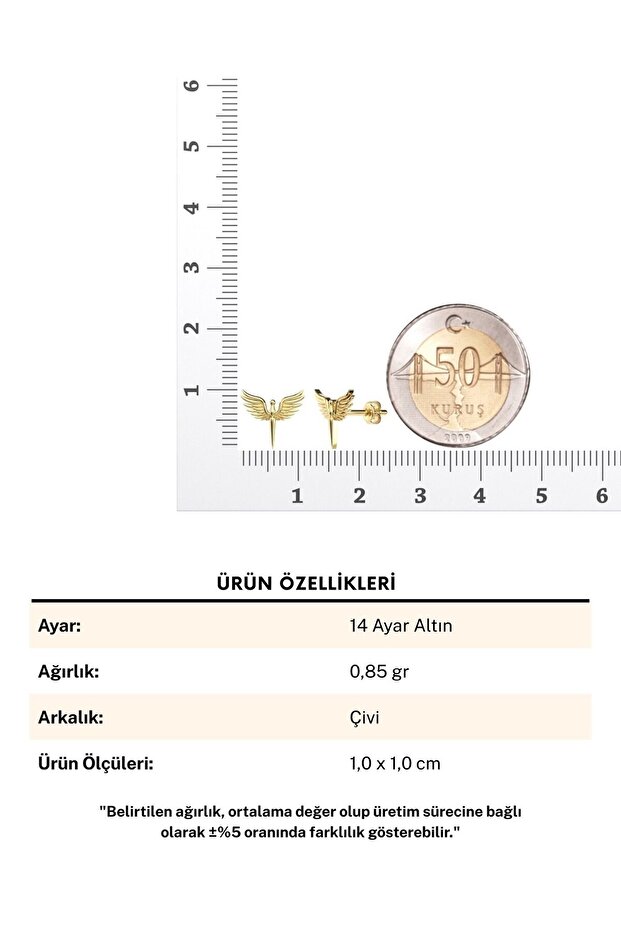 Sade Minik Mikail Meleği 14 Ayar Altın Küpe - 6