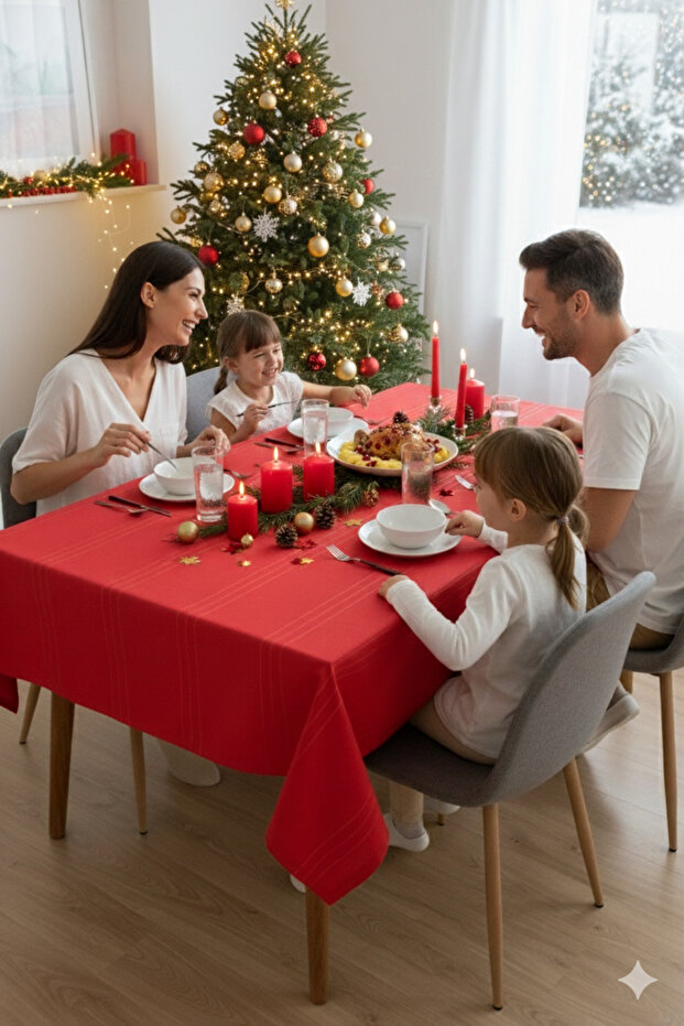 Colber Masa Örtüsü (12 Kişilik) 160x220 - Kırmızı (YILBAŞI ÖZEL MODEL) - 9