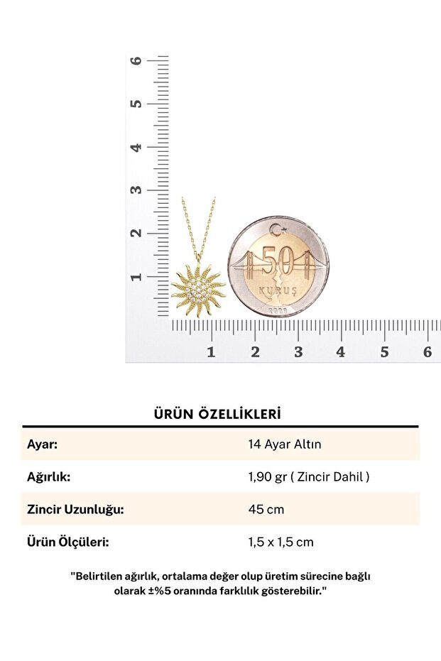 Zarif Güneş 14 Ayar Altın Kolye - 5