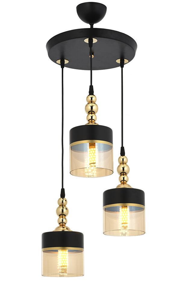 Oslo 3’lü Sarkıt Avize Bal Siyah Camlı Modern Dekoratif Aydınlatma - 6