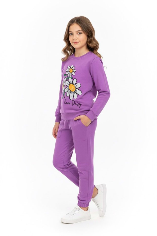 Daisy motif girl's tracksuit mnk0620 purple