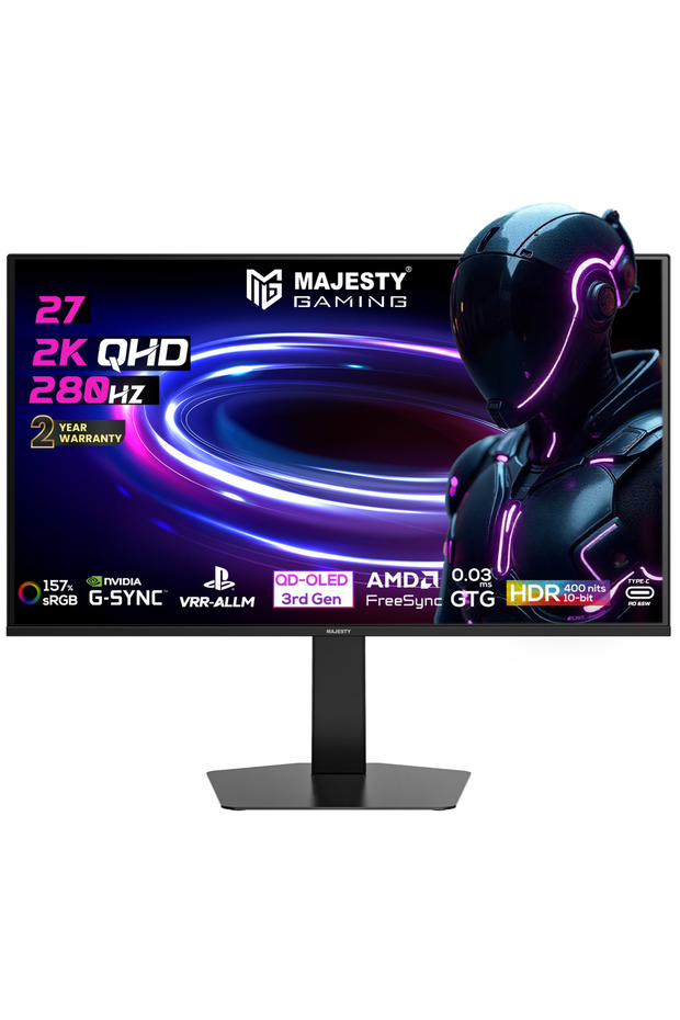 Majesty 27" QD-OLED 2K QHD OLED Gaming Monitor, 280Hz, 0.03ms, HDR400, G-SYNC & FreeSync - 1