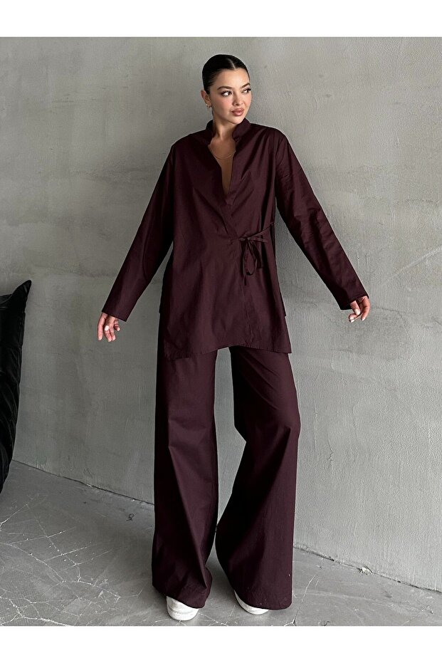 Khaki Halley Side Tie Shirt Pants Set