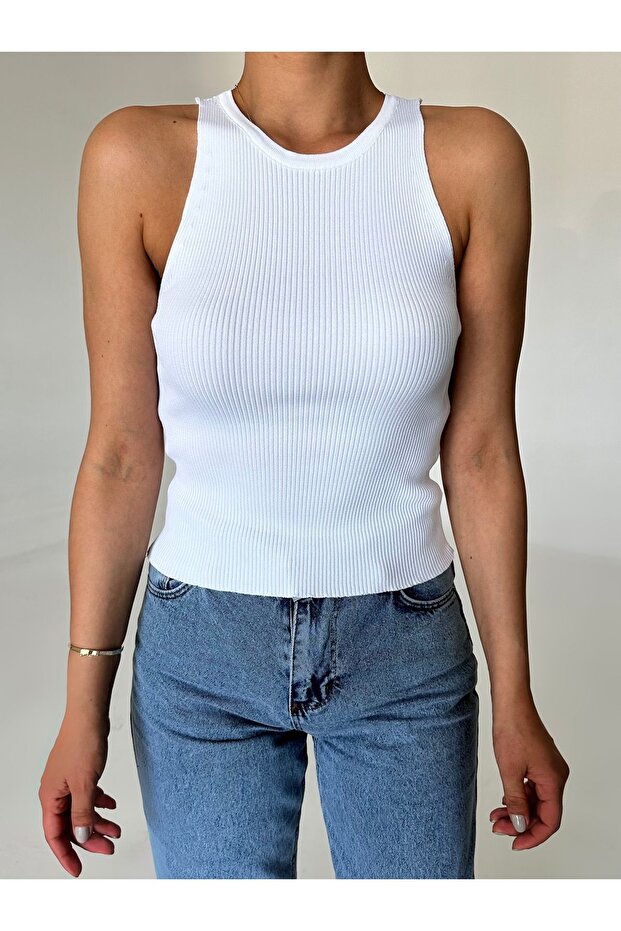 Beige Halter Neck Body Sitting Knitwear Undershirt